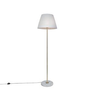 Retro floor lamp brass with Pleated shade cream 45 cm – Kaso