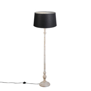 Country floor lamp beige with black linen shade – Classico