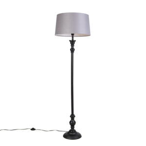 Floor Lamp Black with 45cm Linen Grey Shade - Classico