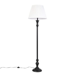 Floor Lamp Black with 45cm White Pleated Shade – Classico