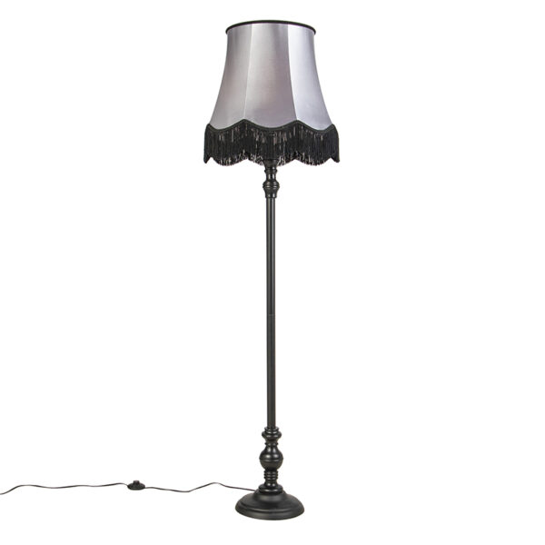 Floor Lamp Black with Grey and Black Granny Shade - Classico