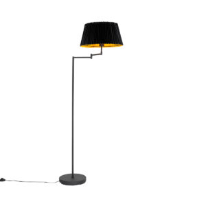 Black floor lamp with black pleated shade and adjustable arm – Ladas Deluxe