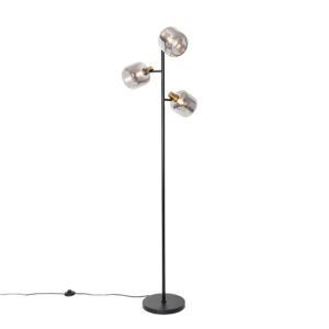 Floor lamp black with gold with smoke glass 3 lights – Zuzanna