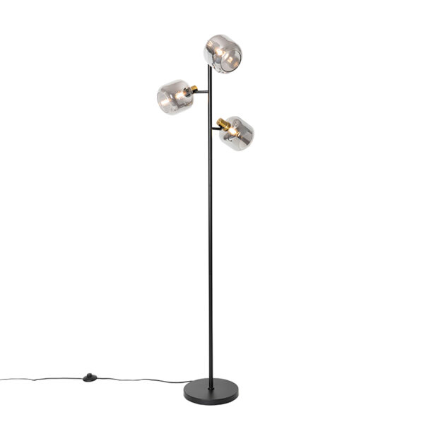 Floor lamp black with gold with smoke glass 3 lights - Zuzanna