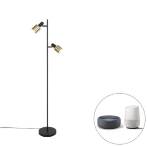Smart floor lamp black with gold incl. 2 Wifi A60 – Stijn