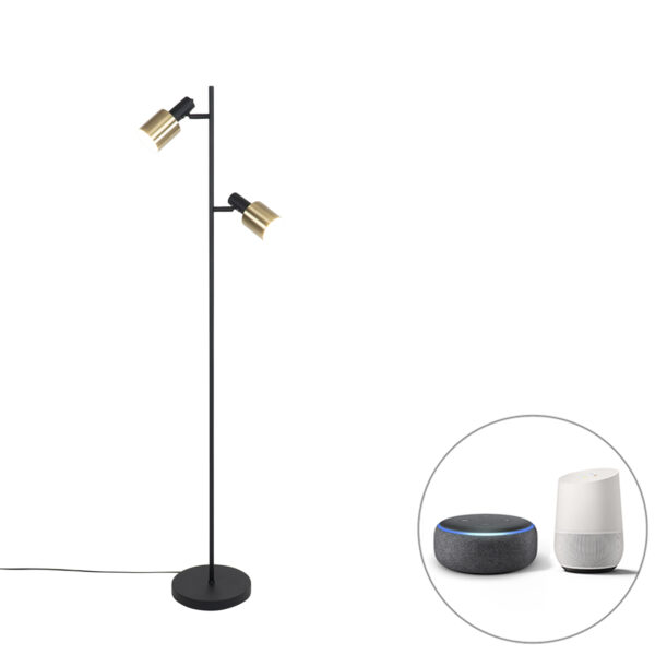 Smart floor lamp black with gold incl. 2 Wifi A60 - Stijn
