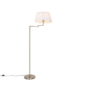 Steel floor lamp with white pleated shade and adjustable arm – Ladas Deluxe