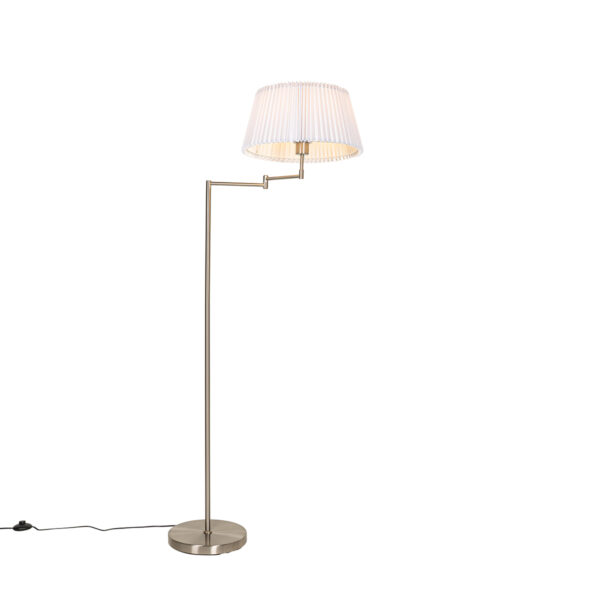 Steel floor lamp with white pleated shade and adjustable arm - Ladas Deluxe