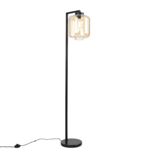 Design floor lamp black with amber glass – Qara