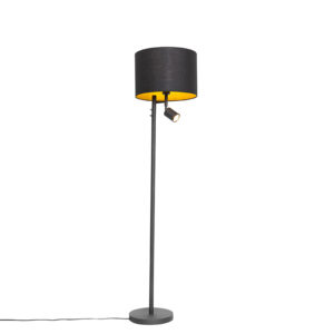 Floor lamp black with gold interior and reading lamp - Jelena