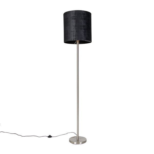 Modern floor lamp steel black fabric shade 40 cm - Simplo