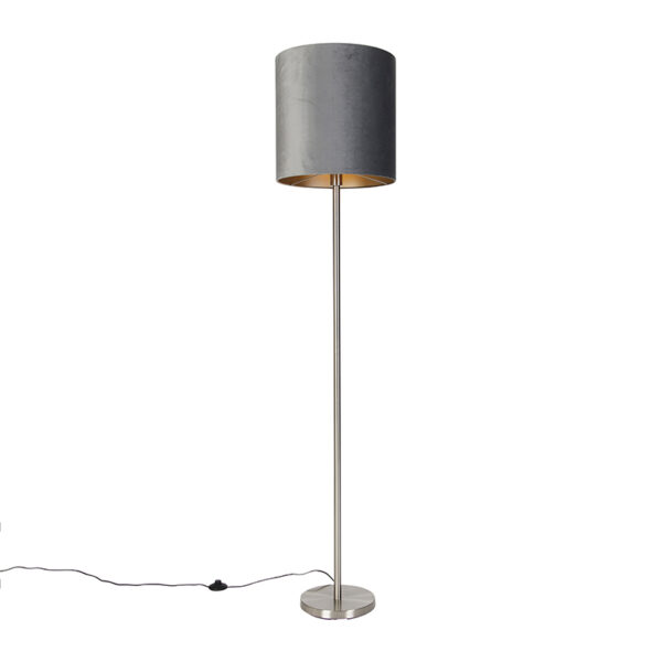 Modern floor lamp steel fabric shade gray 40 cm - Simplo