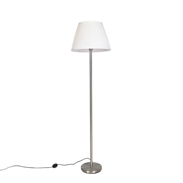 Modern floor lamp steel with white pleated shade 45 cm - Simplo