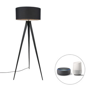 Smart floor lamp black with black shade incl. WiFi A60 – Ilse
