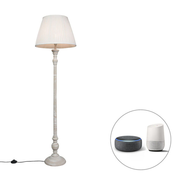 Smart floor lamp gray with white pleated shade incl. Wifi A60 - Classico