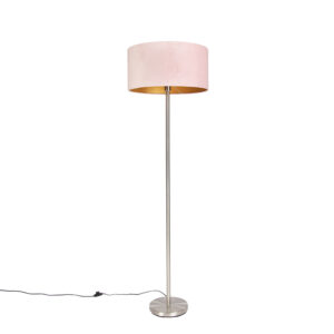 Modern Floor Lamp Steel with 50cm Velvet Pink Shade – Simplo