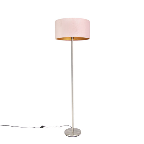 Modern Floor Lamp Steel with 50cm Velvet Pink Shade - Simplo