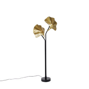 Oriental floor lamp brass with black 2-light – Louka