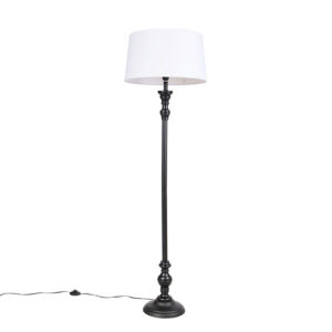 Floor Lamp Black with 45cm Linen White Shade – Classico