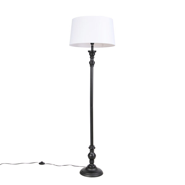 Floor Lamp Black with 45cm Linen White Shade - Classico