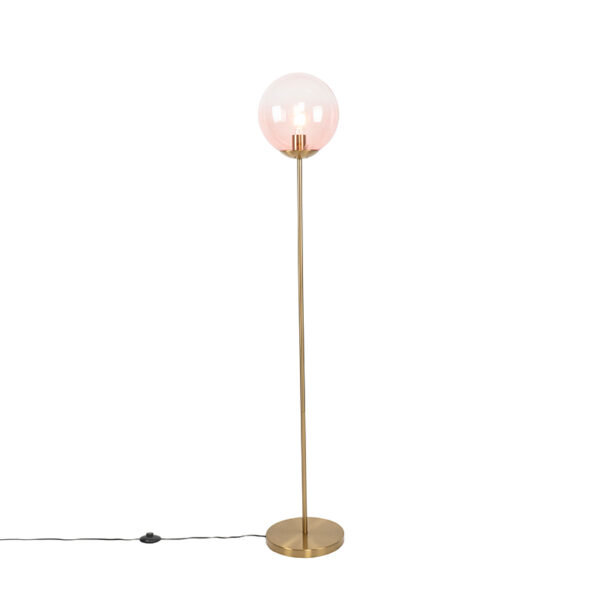 Art Deco floor lamp brass with pink glass - Pallon Mezzi