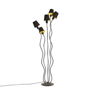 Design floor lamp black 5-light with clamp shade – Wimme