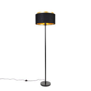 Modern floor lamp black with shade black with gold – Simplo