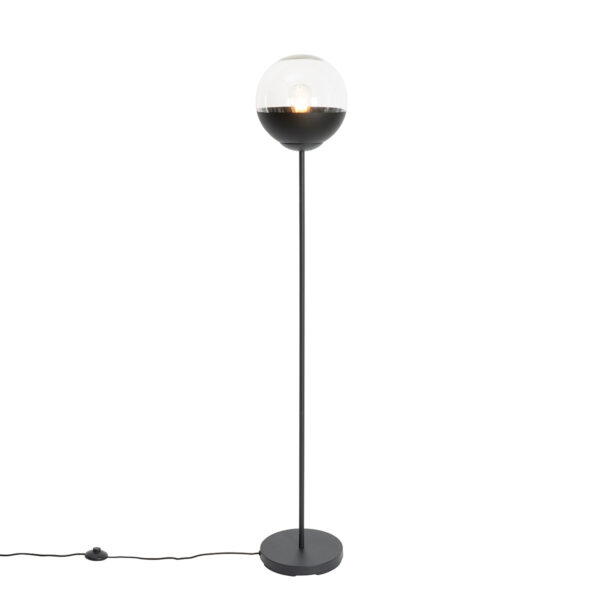 Retro floor lamp black with clear glass - Eclipse
