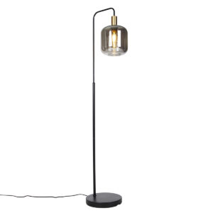 Smart floor lamp black with gold and smoke glass incl. WiFi A60 – Zuzanna
