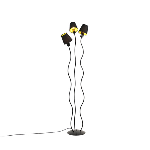 Design floor lamp black 3-lights with clamp caps - Wimme