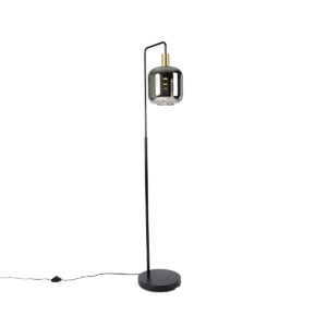 Floor lamp black with gold and smoke glass incl. PUCC – Zuzanna