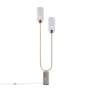 Art Deco floor lamp brass with clear glass 2-light – Rid
