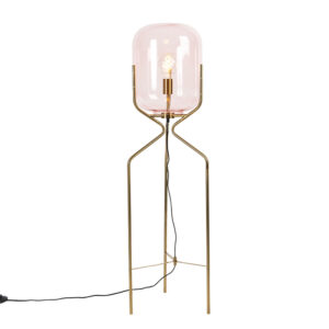 Art Deco floor lamp brass with pink glass – Bliss