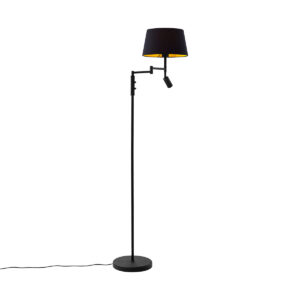 Black floor lamp with black shade and adjustable reading lamp – Ladas