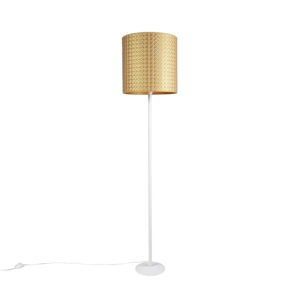 Classic Floor Lamp White with 40cm Gold Embossed Shade - Simplo