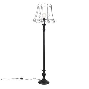 Floor Lamp Black with 45cm Black Granny Frame Shade – Classico