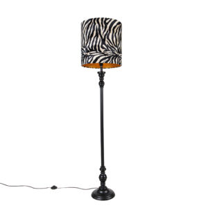 Floor lamp black with shade zebra design 40 cm – Classico