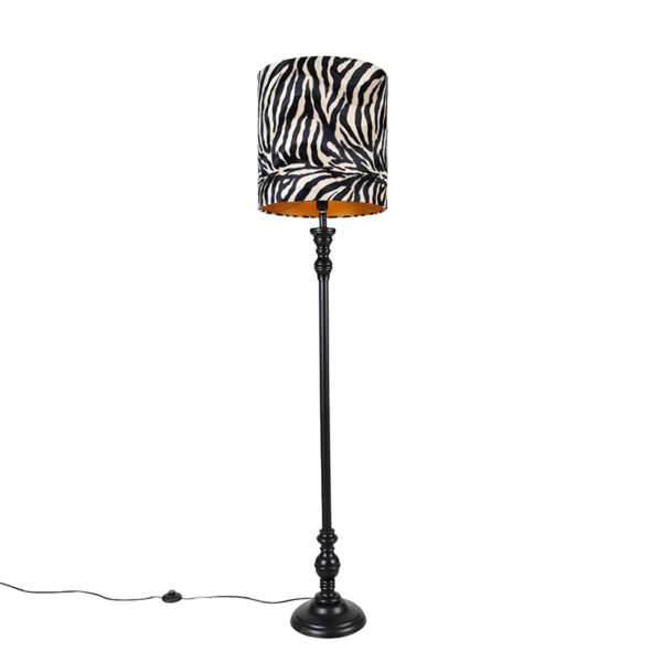 Floor lamp black with shade zebra design 40 cm - Classico