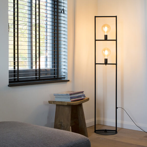 Industrial floor lamp 2-light black - Simple Cage