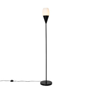 Modern floor lamp black with opal glass – Drop