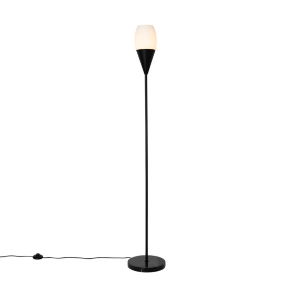Modern floor lamp black with opal glass - Drop