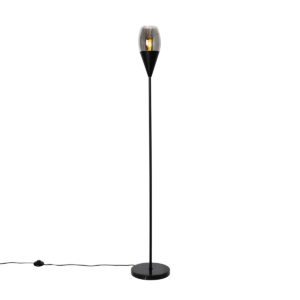 Modern floor lamp black with smoke glass – Drop