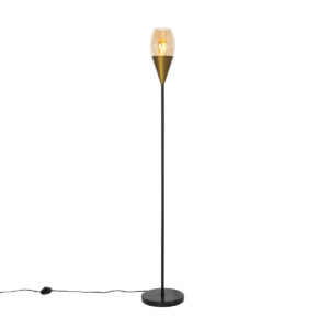 Modern floor lamp gold with amber glass – Drop