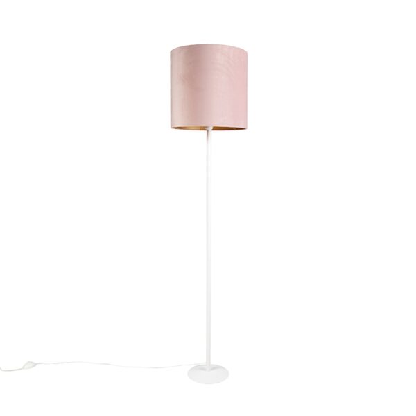 Romantic Floor Lamp White with 40cm Velvet Pink Shade - Simplo