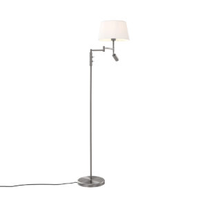 Steel floor lamp with white shade and adjustable reading lamp – Ladas