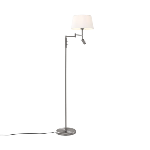 Steel floor lamp with white shade and adjustable reading lamp - Ladas