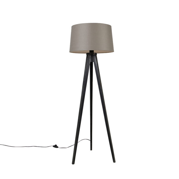 Tripod black with linen shade taupe 45 cm - Tripod Classic