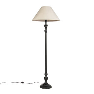 Floor Lamp Black with 55cm Velvet Taupe Shade – Classico