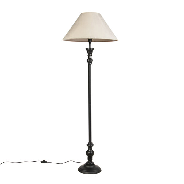 Floor Lamp Black with 55cm Velvet Taupe Shade - Classico