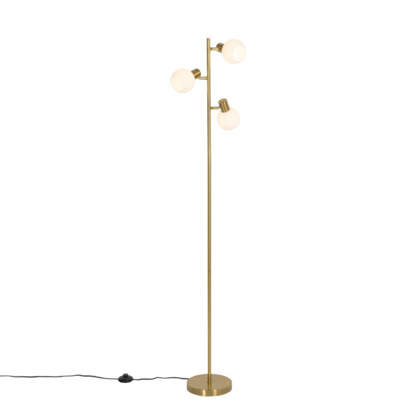 Floor lamp gold with opal glass 3-light adjustable - Anouk